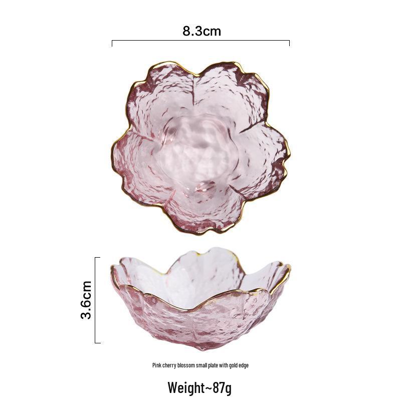 Cherry Blossom Hammered Glass Dipping Dish - Elegant Japanese Tableware for Home or Salon.
