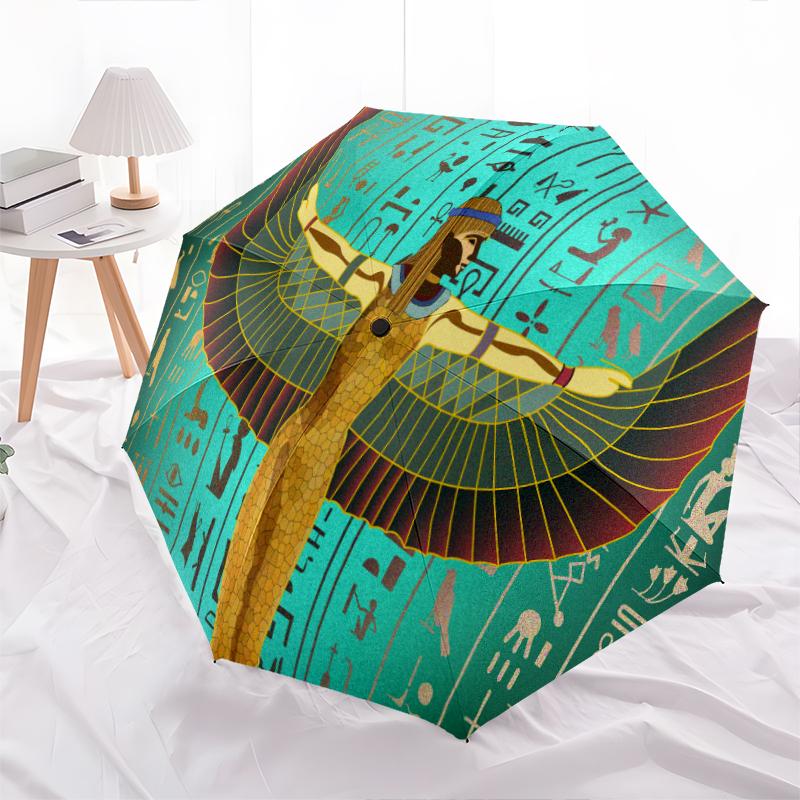 1PC Egyptian theme Umbrella Portable Folding Umbrella Iron Frame Hole Bone Structure Outdoor Home Umbrella A2