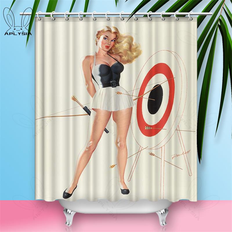 Custom Sexy Girl Hot Breast Shower Curtains European Retro Woman Skirt Dress Daily Waterproof Polyester Fabric Bathroom Curtain