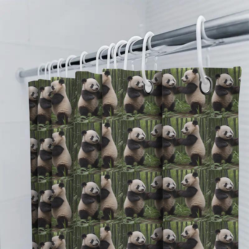 Decorative Panda Shower Curtain 3D Printed Fabric Waterproof Bath Rug Decor Set For Bathroom Accessories Green Bamboo Theme Gift
