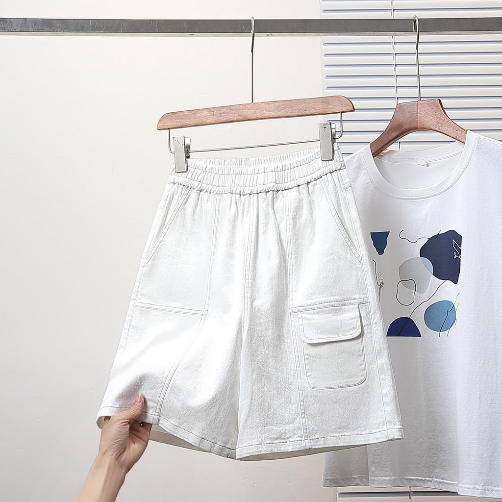 DIMANAF Plus Size Women Shorts Pants 2025  Summer Loose Short Basic High Waist Solid Pants Elastic Waist