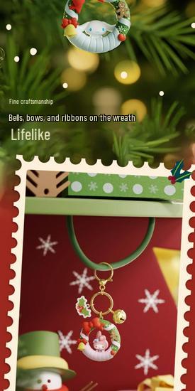 Sanrio Hello Kitty & Friends Christmas Wreath Keychain Set featuring Kuromi & Cinnamoroll Pendants