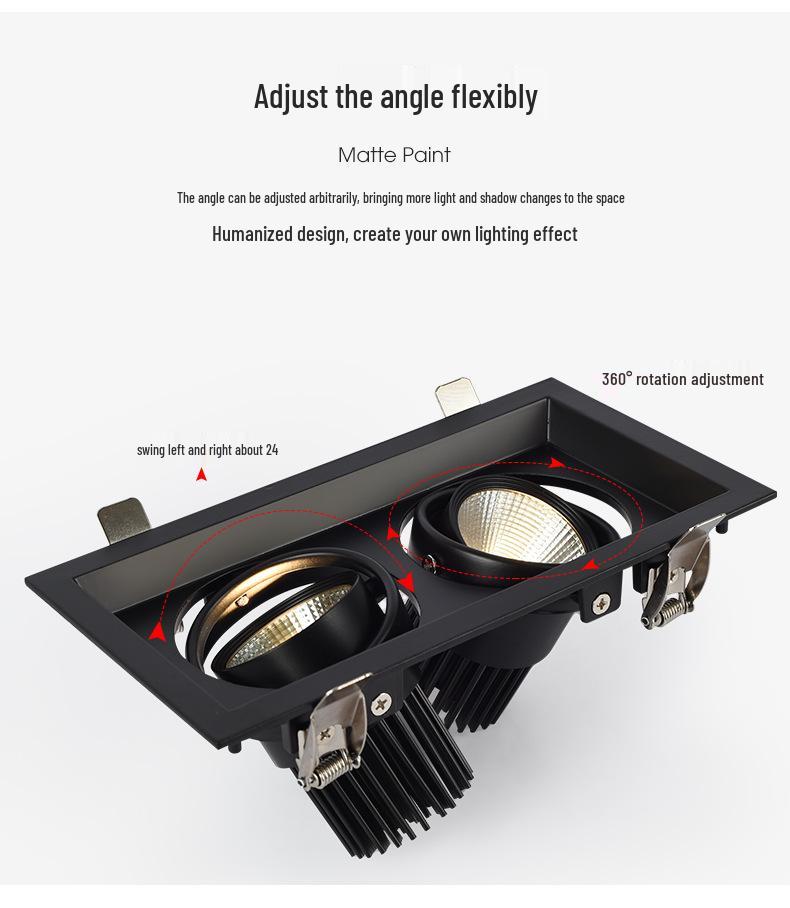 LED Double/Triple-Head Square Downlight: Recessed Aluminum Gimbal Light, COB Spotlight for Commercial Use