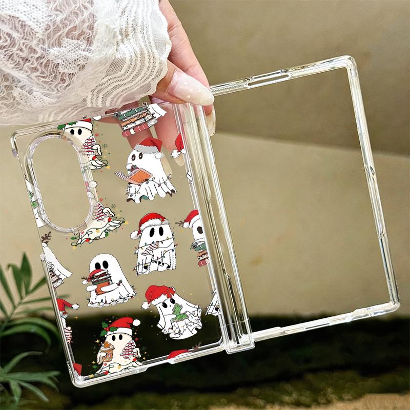 Christmas Ghost Halloween Case For Samsung Galaxy Z Fold 8 Ultra 7 6 5 4 Z Fold8 Fold7 Fold6 Fold5 Hinged Clear PC Slim Hard Folding Phone Cover