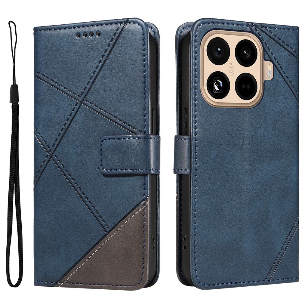 For Xiaomi 15T Pro Leather Case Geometric Line Design Wallet Phone Cover with Wrist Strap