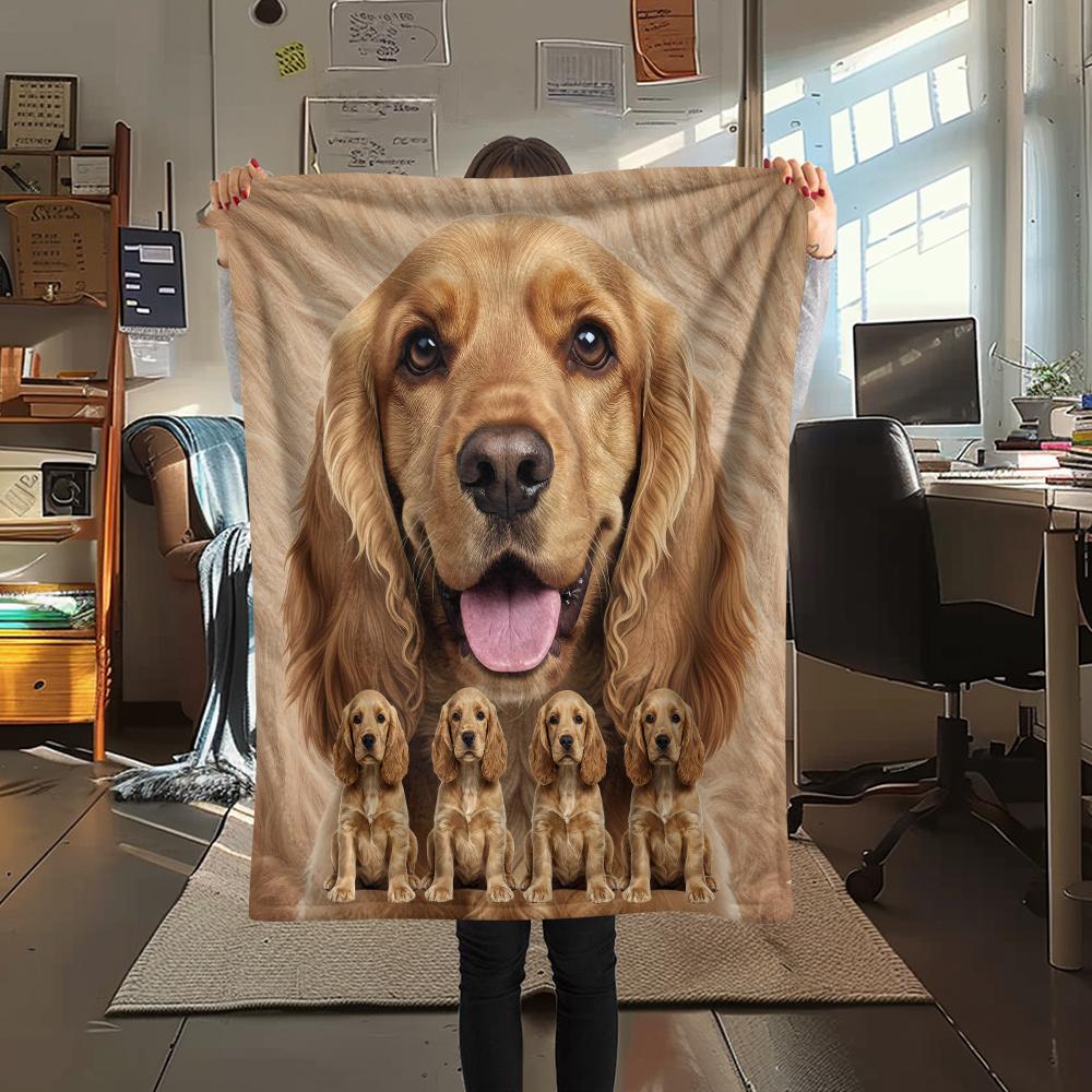 1Pc American Cocker Spaniel Print Flannel Blanket, High quality Comfortable for All Seasons, Home Decor, Warmth and Comfort, Perfect for Gifts