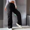 Women's Spring and Summer Solid Color Elastic Waist Flip Pocket Work Pants