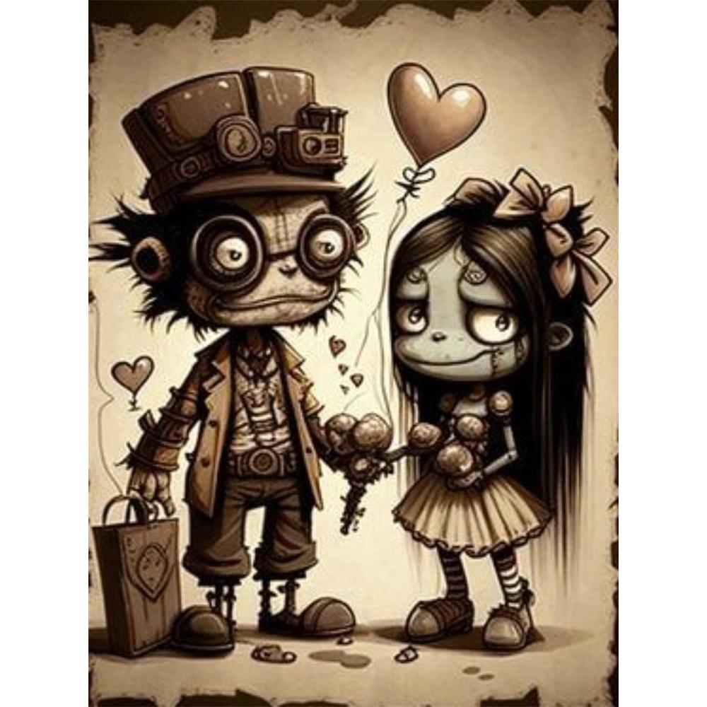2026 New Dark Gothic Automaton Doll 5d Full Diamond Painting Skeleton Cartoon Character Crystal Cross Stitch Mosaic Home Decor