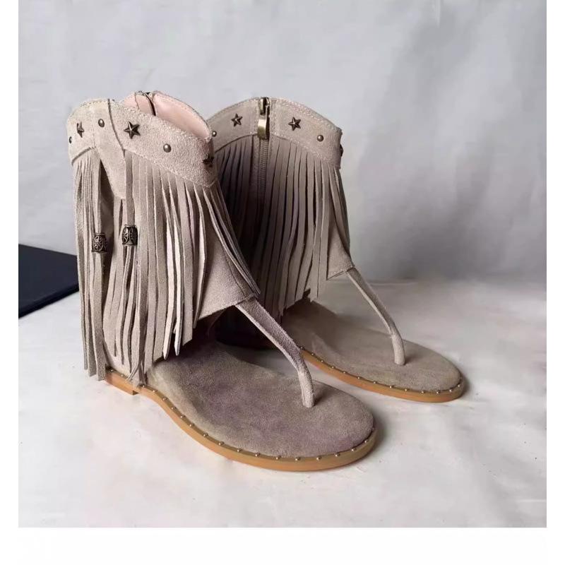Tassel Rivet Herringbone Pinch Sandals New Inner Heightening Side Zipper Cool Boots Western Boots