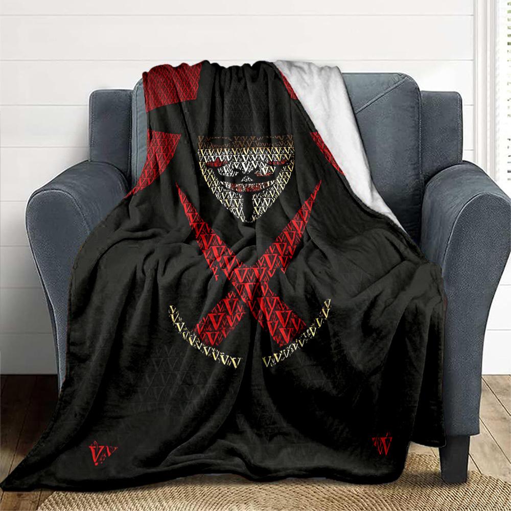 1pc V for Vendetta Flannel Throw Blanket - HD Printed Lightweight Soft Warm All-Season Blanket for Sofa, Bed, Travel, Camping 088