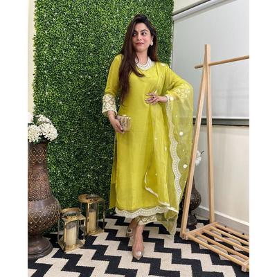 Party Wear Designer Chanderi Salwar Kameez Indian Women Ethnic Kurta Pant Set VBK-1412