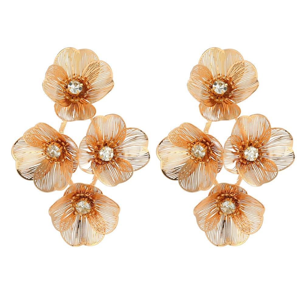 Rhinestone Floral Tassel Earrings Zinc Zinc Alloy Long Dangle Earrings Exaggerated Flower Ear Drop  Gift