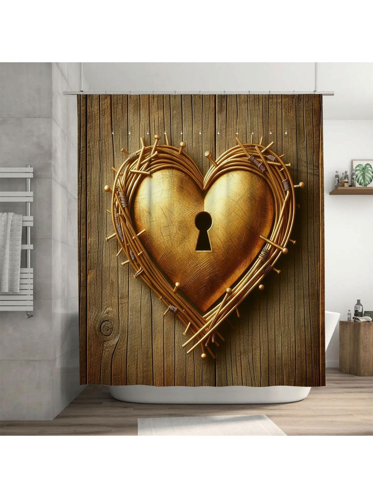 

Деревенская шторка для душа с замком-сердцем | Уникальный и романтичный декор для ванной комнаты 90X180cm