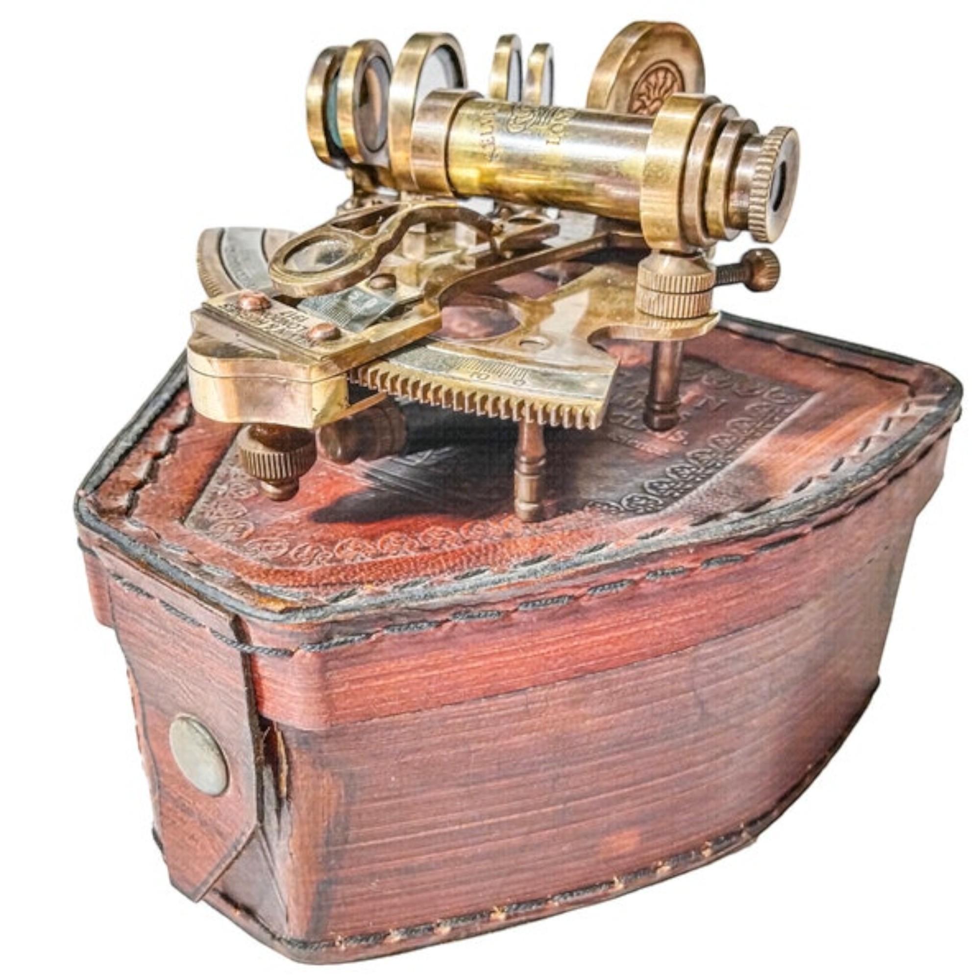 

Персонализированный морской секстант с винтажной кожаной коробкой - Морской антикварный рождественский декор