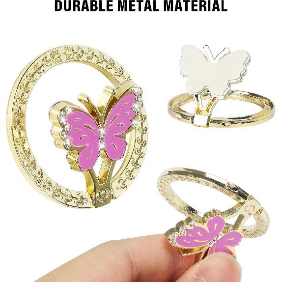 Guppy Glitter Cell Phone Ring Holder Finger Kickstand, Bling Metal Cute Butterfly 180°Rotate Finger Ring Golden Kickstand Adjustable Sparkle Phone