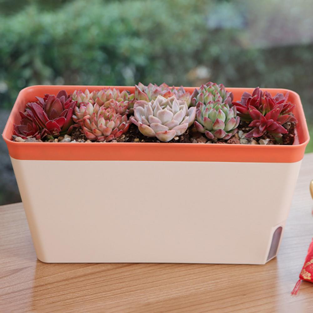 Plant Pot Self Watering Rectangle Modern Double Layer Flower Planter Durable Fade-resistant Water Level Visible Planter Box