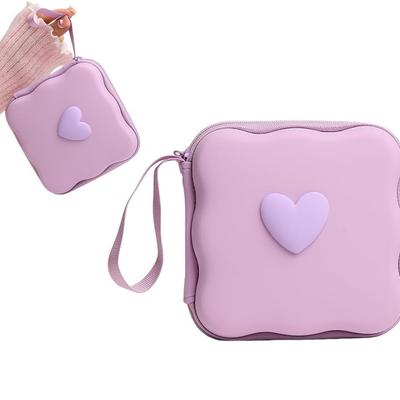 Sac de rangement pour couvercle de chargeur, design mignon en forme de cœur 3D ondulé, protecteur de chargeur, boîte de rangement de voyage, protecteur de câble d'écouteurs, câble