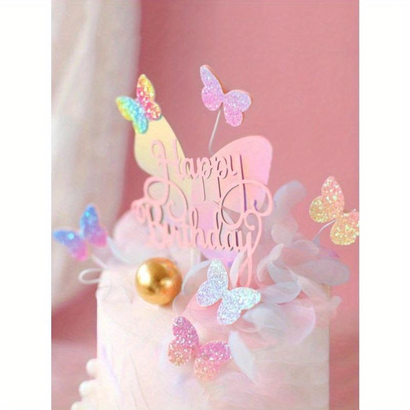 5pcs Ombre Glitter Butterfly Cake Toppers, Rose Gold Foil Balloon Cake Decorations, Sparkling Butterfly Cupcake Picks Butterfly Cake Decor