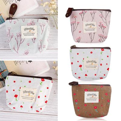 Fashion Mini Wallet Change Pouch Korean Style Coin Purses Zipper Flower Canvas Floral Print