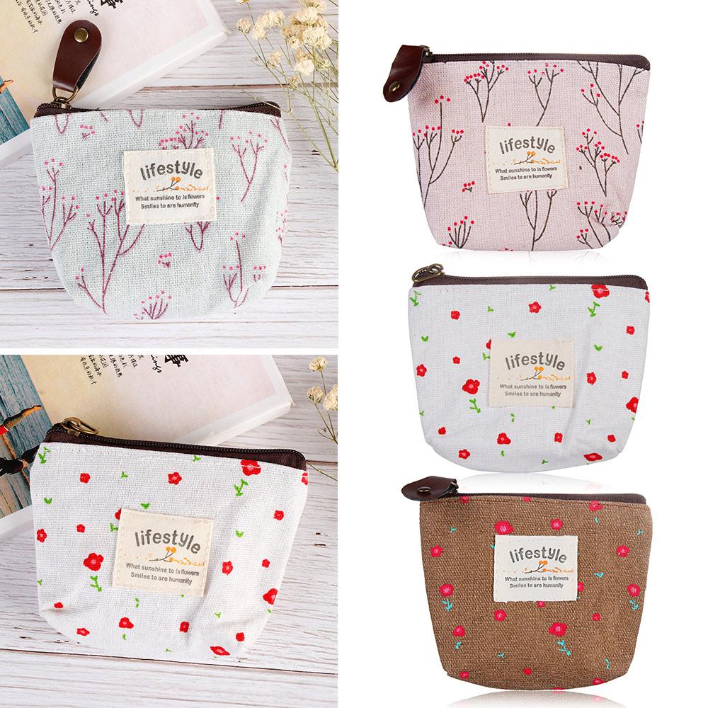 Fashion Mini Wallet Korean Style Card Holder Flower Canvas Coin Purses Zipper Floral Print