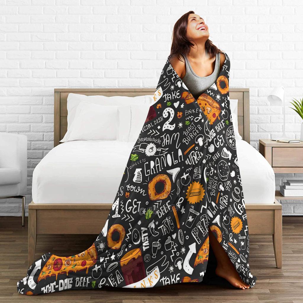 Fast Food Yummy Burger Pizza Doughnut Blankets Coral Fleece Plush All Season  Multi-function Soft Throw Blanket for Sofa