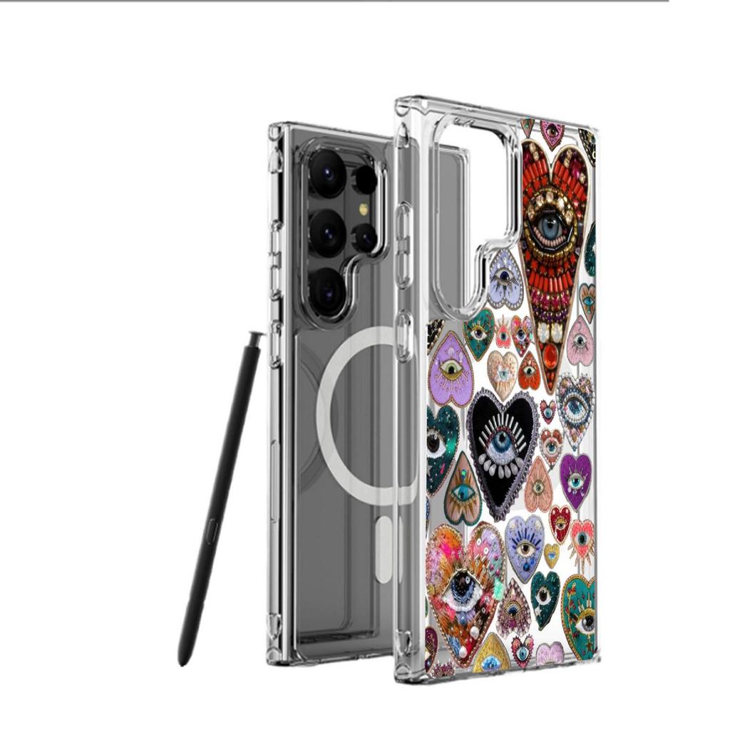 Colorful Heart Eyes Magnetic Case for iPhone 15/16/17 Pro Max: Transparent Full Coverage
