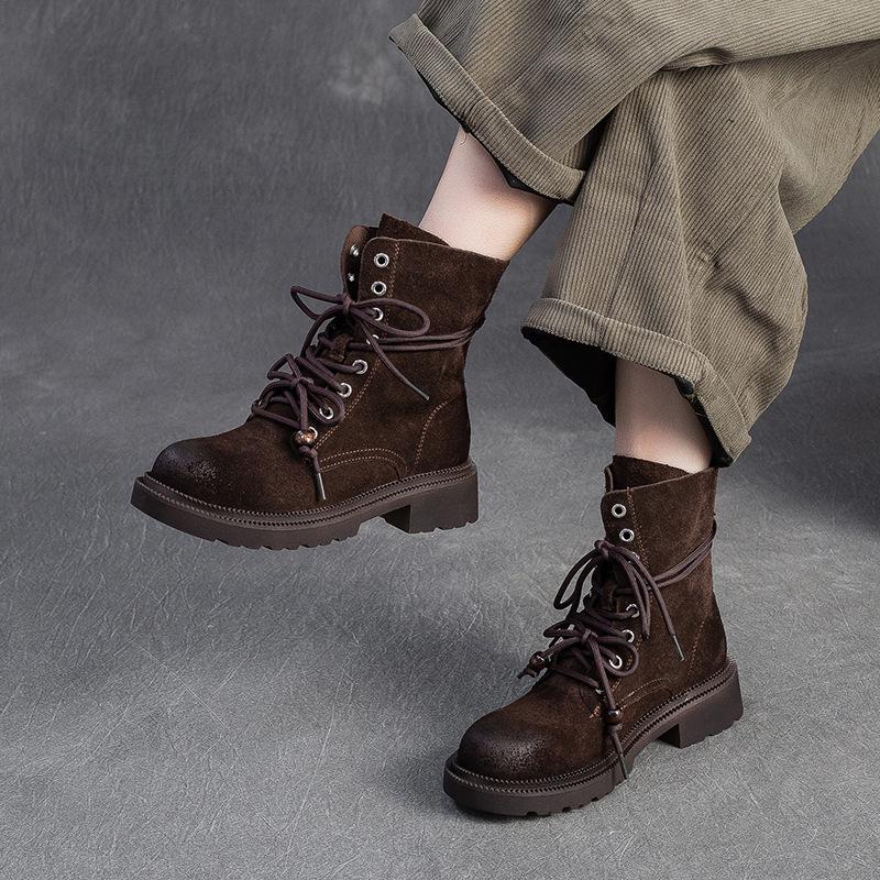 GKTINOO 2025 Natural Cow Leather Quality Women Shoes Autumn Winter Square Heel Mid-Calf Boots Lace Up Ladies Pumps Size 35-40