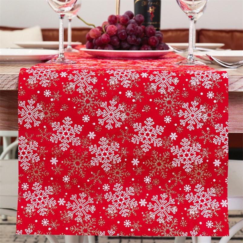 New Year Home Dec Ration Xmas Table Flag Holiday For Dining Tables Snow Printed Xmas Decor