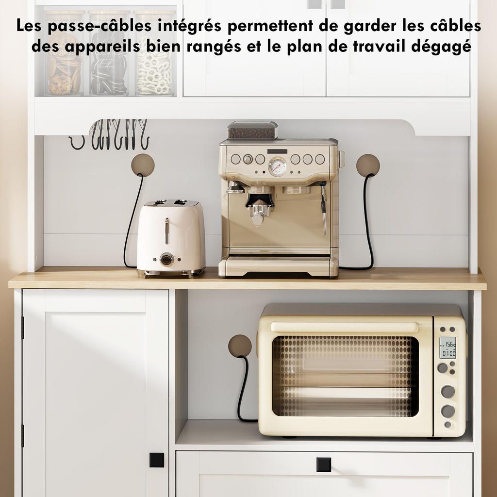 Kitchen Sideboard, High, 3 Doors, 2 Drawers, Worktop, Open Compartments, White
