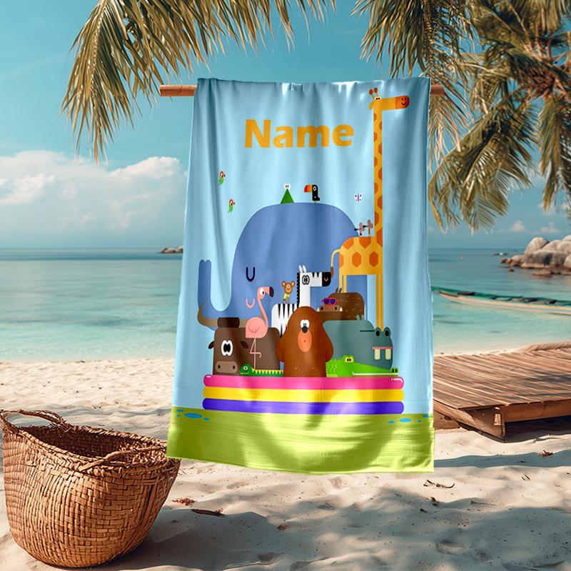 Custom Name Ultra-Soft Beach Towel with Hey Duggee Theme,Ideal for Pool - Camping, Diving - Perfect Travel Essential, Vibrant Beach Towel.