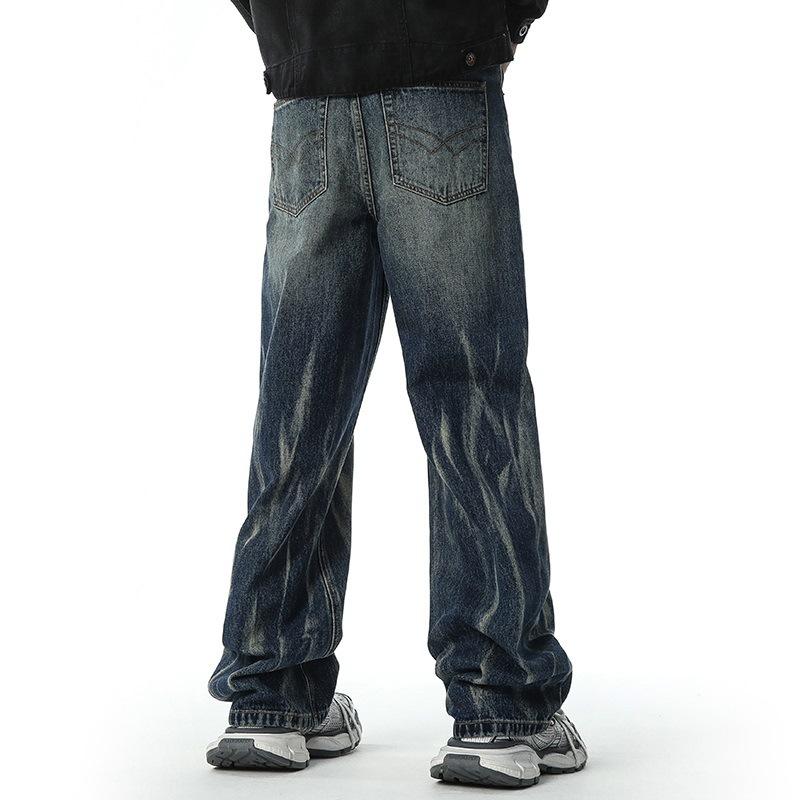 Nuovi Jeans Lavati con Stampa Fulmine Gamba Dritta Larga Modellanti Pantaloni Americani High Street
