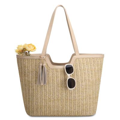 VASCHY Large Capacity Basket Bag for Straw Woven Tote Beach Straw Shoulder Beige Women, Bag, Bag, Handbag, Shopping, Commuting, Bag, Lightweight,
