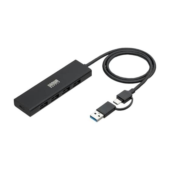 Sanwa Direct USB Hub Type-C/USB A Connection Compatible 5Gbps 4 Port Self/Bus Power Compatible 60cm USB3.0 USB Hub 400-HUBC55BK-6