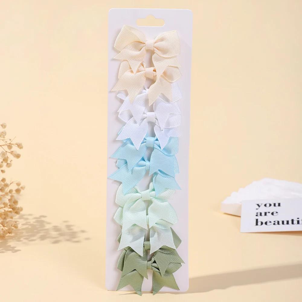10Pcs/Set Classical Solid Ribbon Bow Hair Clips for Kids Girl Handmade Bows Hairpin Barrettes Headwear Children Hair Accessories