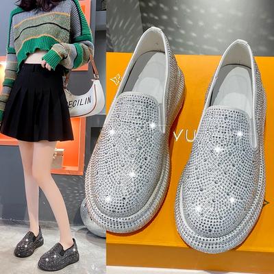 Damskie Buty Codzienne Nowy Trend Gruba Podeszwa Oddychające Trampki Damskie Buty Sportowe Strass Płaskie Białe Platforma Rozmiar 35-40