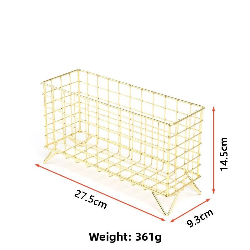 Iron Fourleg Rectangular Collection Basket With Open Top For Cosmetic And Office Use
