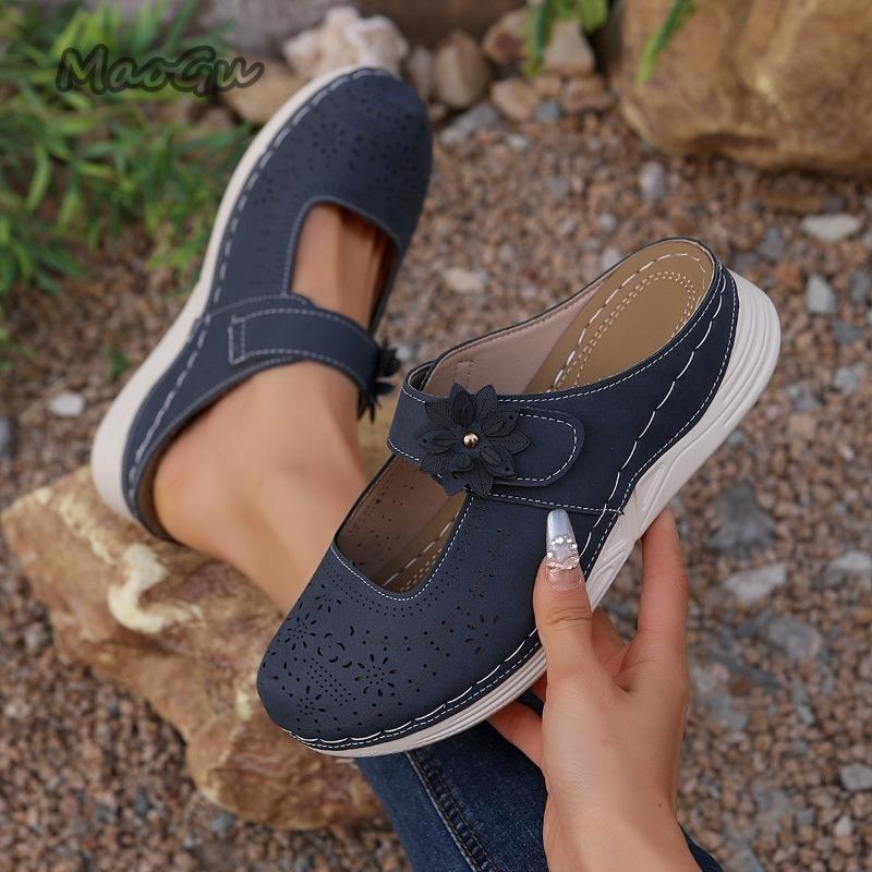 Fashion Women Summer Sandals Thick Sole Hollow Women's Mules Casual Daily Wear Size 36 42 Flower Slip On Shoes Ladies Outwear Fashion