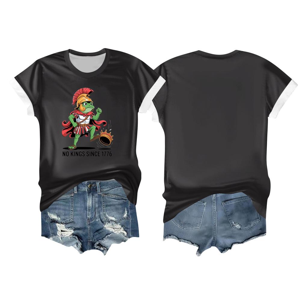 Women's Casual Printed T-shirt Round Neck Pullover Short-sleeved Top