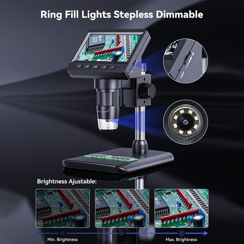 Ψηφιακό Μικροσκόπιο, Μικροσκόπιο Κερμάτων με Φως Ρυθμιζόμενης Φωτεινότητας 4.3" Οθόνη LCD HD, Μεγέθυνση 1000X Προβολή σε PC, Συμβατό με MacOS & Windows