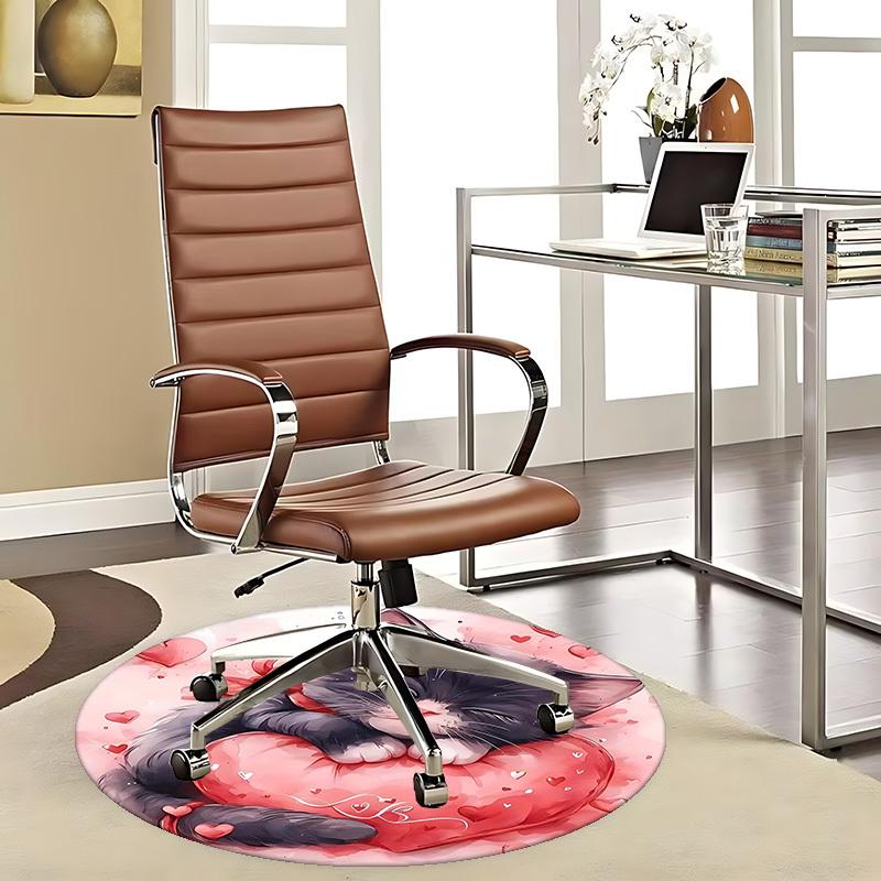 1pc Anime Design Round Carpet Cute Cat with Heart Print, Office Chair Mat, Non Slip Rug for Home Decor 80cm