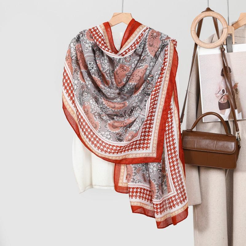 Printed scarf women's spring and autumn versatile fashion oversized shawl summer sun protection dual-purpose yarn
