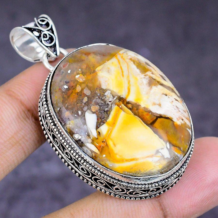 Natural Brecciated Mookaite 925 Sterling Silver Jewelry Pendant 2.01" ETC-14656