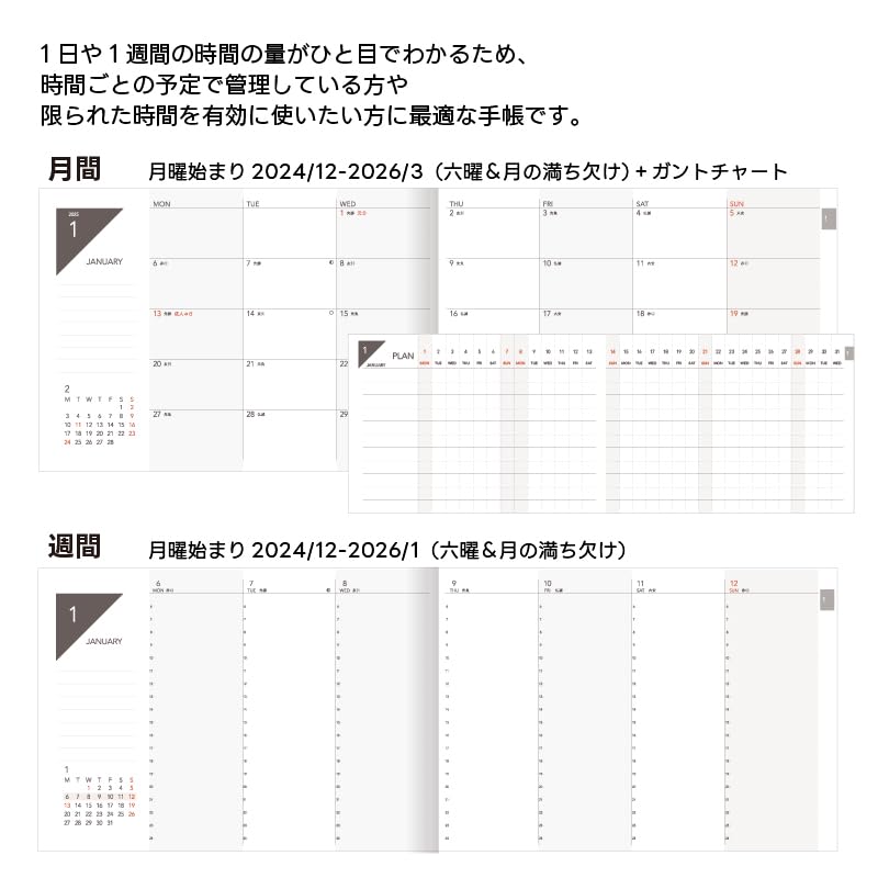 TETEFU 2026 Foldable Planner, January Start Monthly & Weekly [Set] [Turquoise] TETEFU Gantt Chart, Vertical Weekly, Ito Techo M-W-TQ