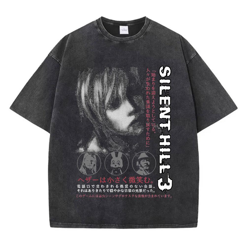 Hororová hra Silent Hill 2 Grafické tričko Pánské Dámské Gotické Vintage Prané tričko Ležérní Volná Trička s krátkým rukávem