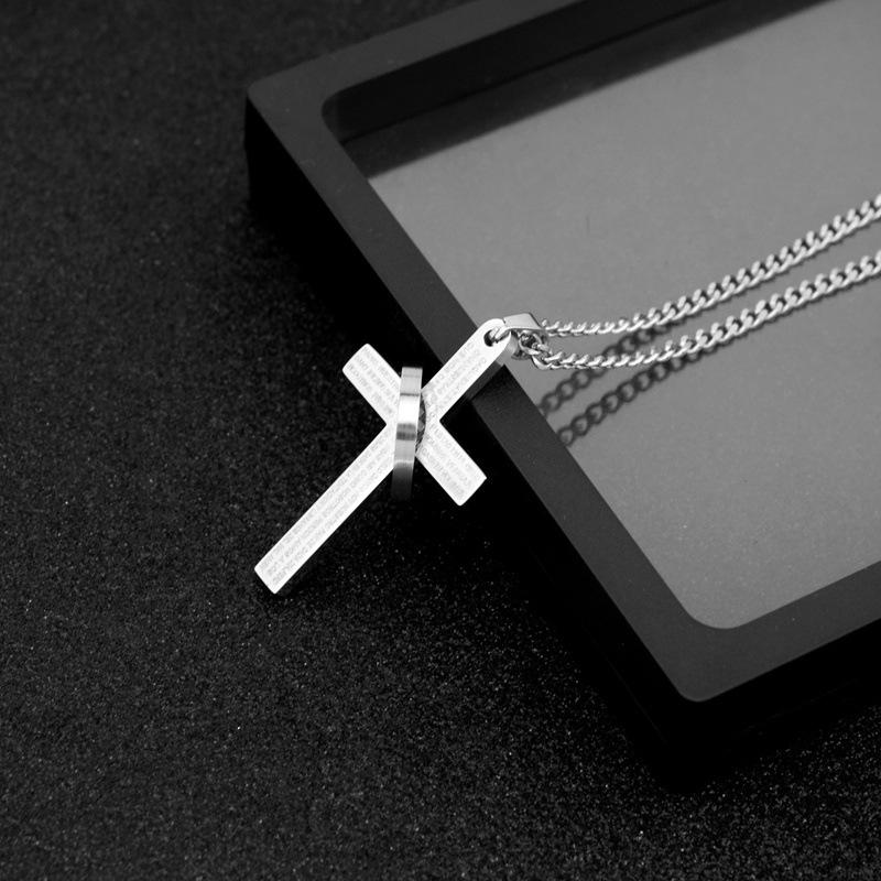 Hip Hop Punk Cross Circle Pendant Long Necklace Unisex Stainless Steel Sweater Chain