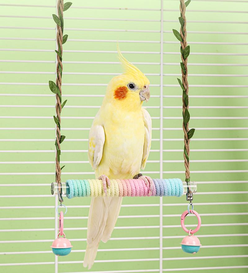 Parrot Swing with Bell Pet Play Perch Hammock Stand for Cockatiels Parakeets Lovebirds Budgies Canaries Finches