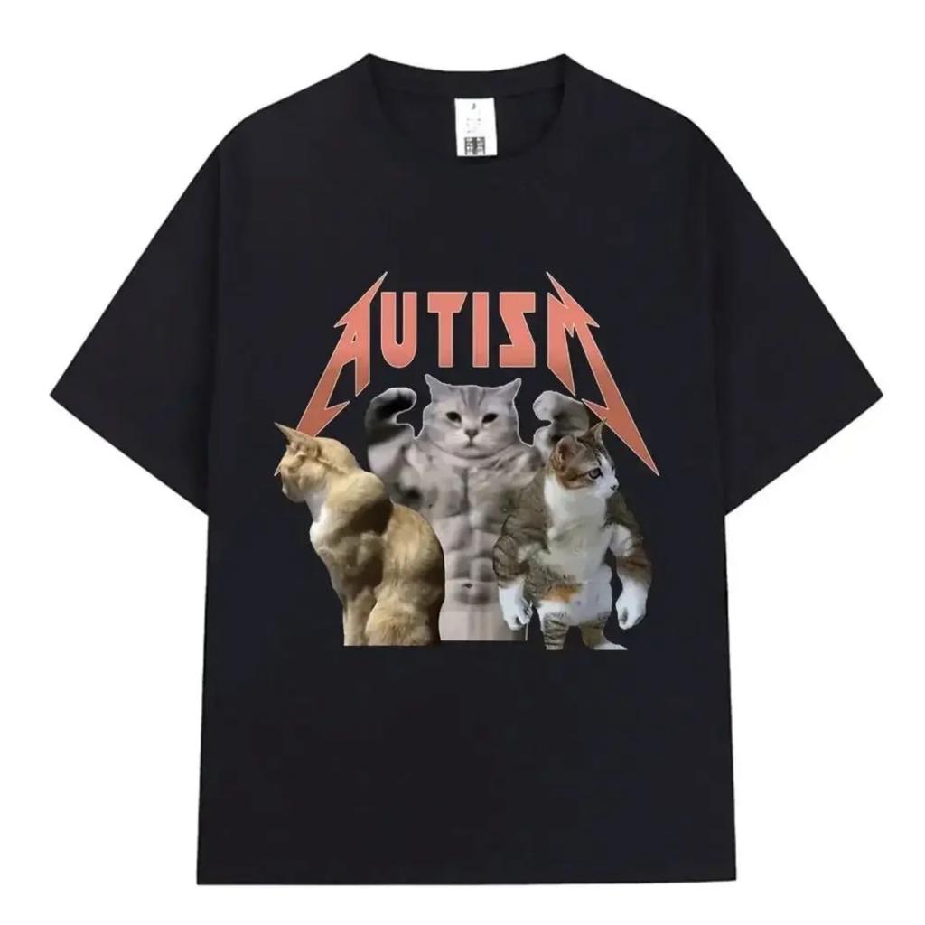 Cute Muscle Cat T-shirt Fitness Gym Fashion Hip Hop Short Sleeve T Women's Summer Trendy Demure Comfortable Cotton T-shirt90074