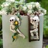 2 Pcs Funny Climbing Skeleton Statues Small Resin Skeleton Planter Hugger for Flowerpot Patio Balcony Porch Yard Lawn Garden Halloween Decor