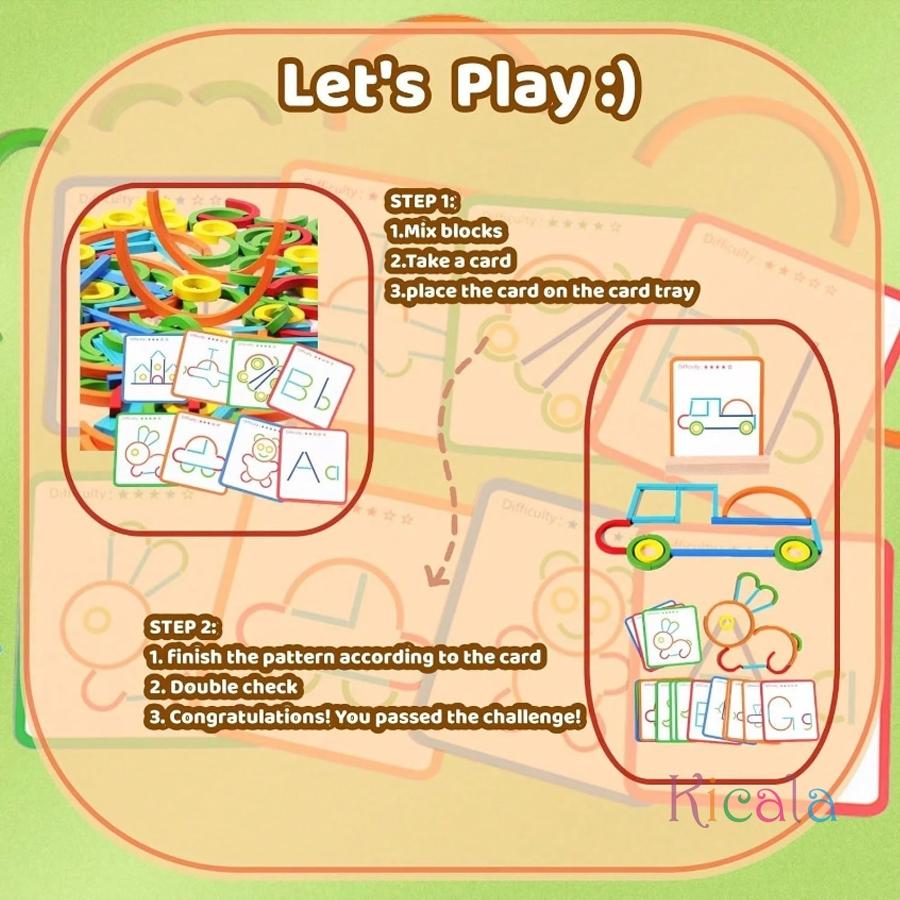 Montessori Toys Movable Letter Shapes Learning Toy Geometric Wooden Rings and Sticks Blocks Set Educational Toys for Toddlers