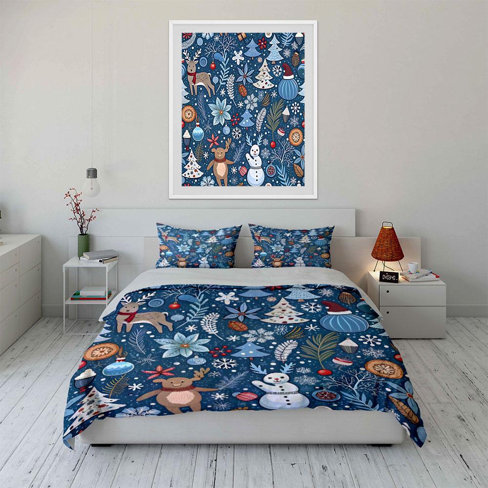 Winter Holiday Decorations Set Exquisite Three-Piece Bedding Set Gift For Kids And Adults